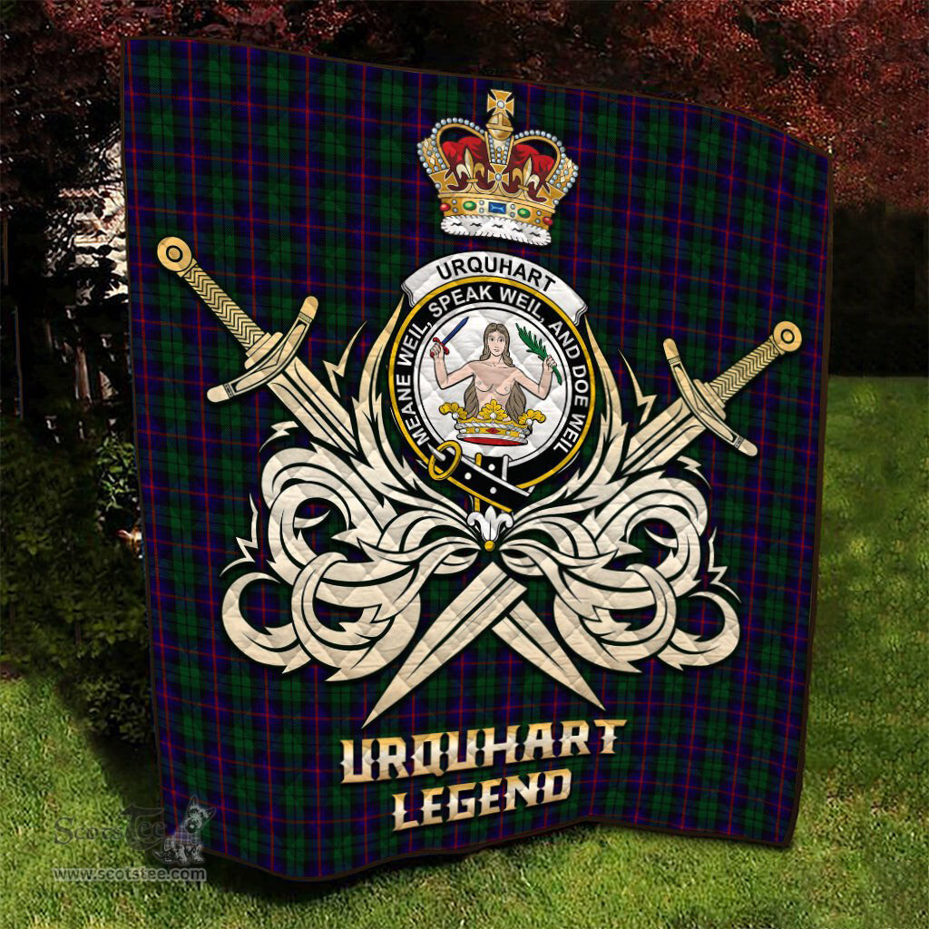 ScotsTee Shop Scottish Urquhart Clan Crest Tartan Quilt The Golden Sword of Courageous Legacy Quilt