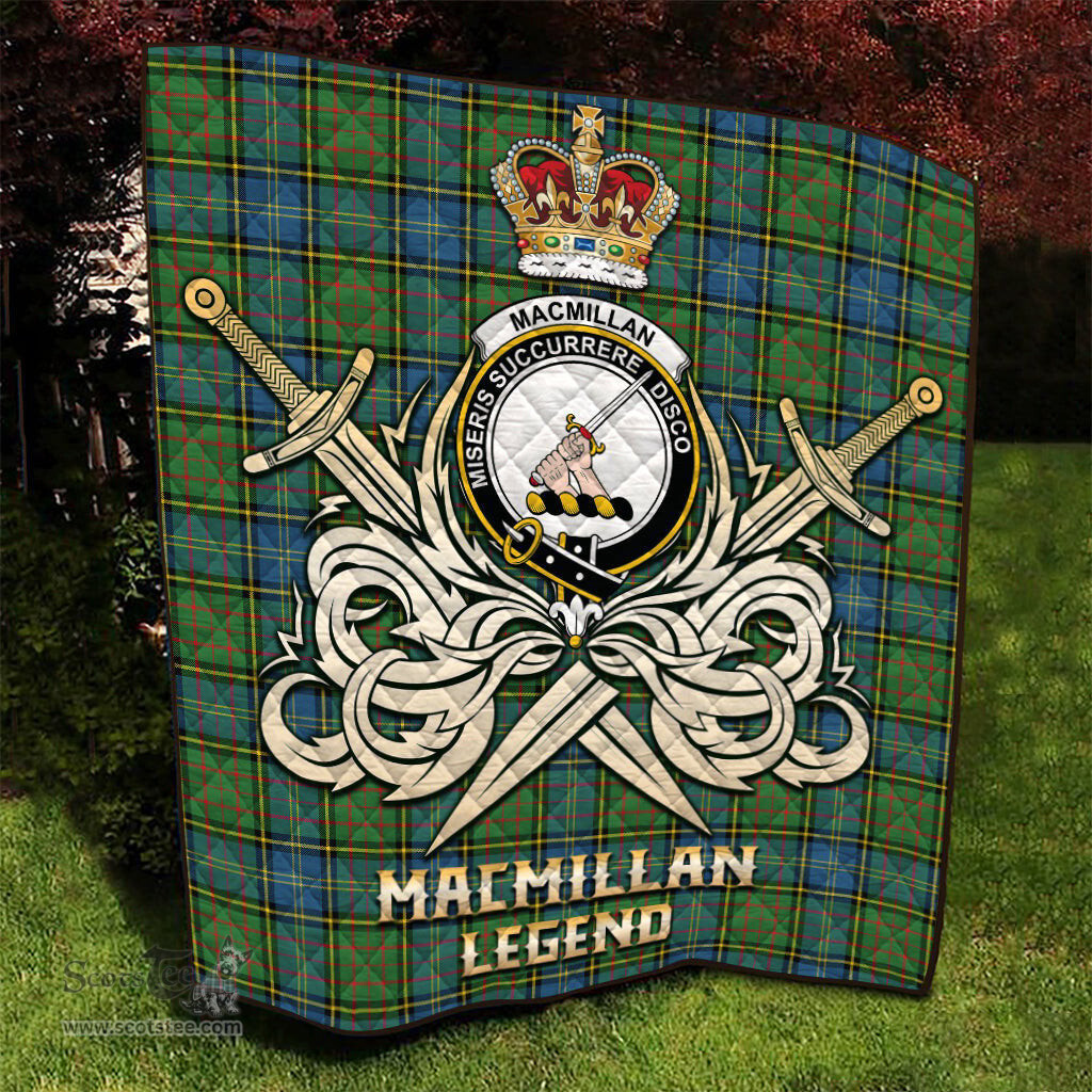 ScotsTee Shop Scottish MacMillan Hunting Ancient Clan Crest Tartan Quilt The Golden Sword of Courageous Legacy Quilt