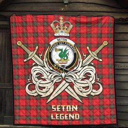 ScotsTee Shop Scottish Seton Modern Clan Crest Tartan Quilt The Golden Sword of Courageous Legacy Quilt