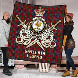 ScotsTee Shop Scottish Sinclair Clan Crest Tartan Quilt The Golden Sword of Courageous Legacy Quilt
