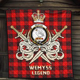ScotsTee Shop Scottish Wemyss Modern Clan Crest Tartan Quilt The Golden Sword of Courageous Legacy Quilt