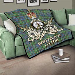 ScotsTee Shop Scottish Whitelaw Clan Crest Tartan Quilt The Golden Sword of Courageous Legacy Quilt