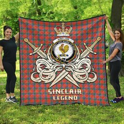 ScotsTee Shop Scottish Sinclair Ancient Clan Crest Tartan Quilt The Golden Sword of Courageous Legacy Quilt
