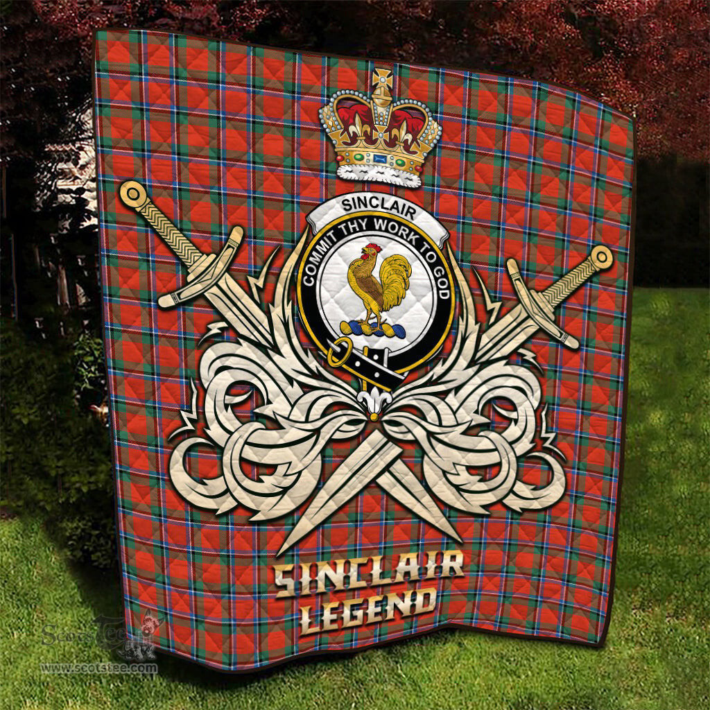 ScotsTee Shop Scottish Sinclair Ancient Clan Crest Tartan Quilt The Golden Sword of Courageous Legacy Quilt