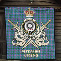 ScotsTee Shop Scottish Pitcairn Hunting Clan Crest Tartan Quilt The Golden Sword of Courageous Legacy Quilt