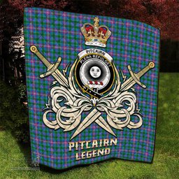 ScotsTee Shop Scottish Pitcairn Hunting Clan Crest Tartan Quilt The Golden Sword of Courageous Legacy Quilt