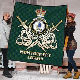 ScotsTee Shop Scottish Montgomery Clan Crest Tartan Quilt The Golden Sword of Courageous Legacy Quilt