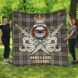 ScotsTee Shop Scottish MacLeod of Harris Weathered Clan Crest Tartan Quilt The Golden Sword of Courageous Legacy Quilt