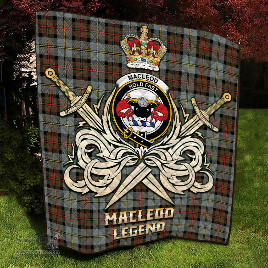ScotsTee Shop Scottish MacLeod of Harris Weathered Clan Crest Tartan Quilt The Golden Sword of Courageous Legacy Quilt