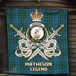 ScotsTee Shop Scottish Matheson Hunting Clan Crest Tartan Quilt The Golden Sword of Courageous Legacy Quilt
