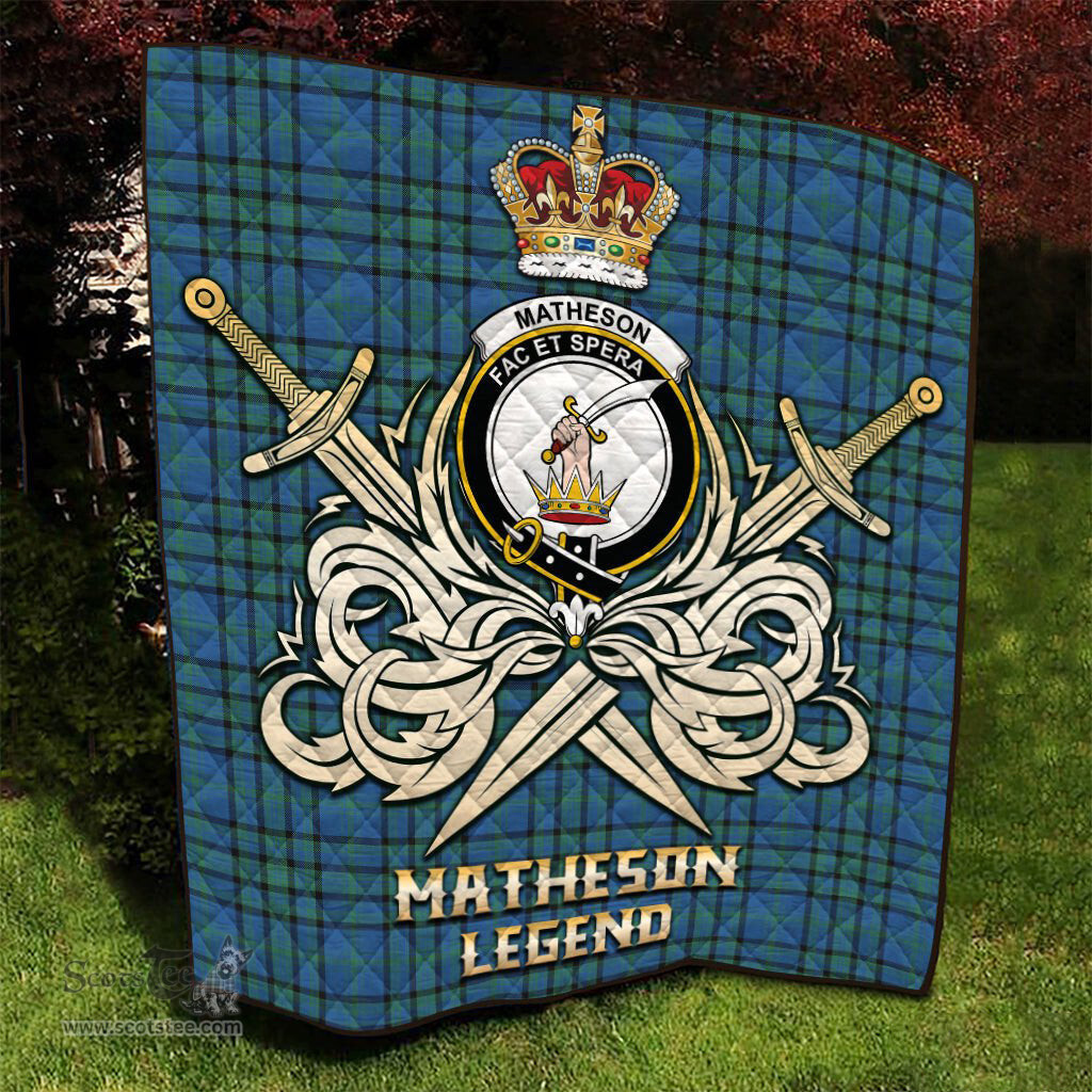 ScotsTee Shop Scottish Matheson Hunting Ancient Clan Crest Tartan Quilt The Golden Sword of Courageous Legacy Quilt