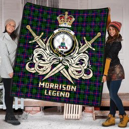 ScotsTee Shop Scottish Morrison Modern Clan Crest Tartan Quilt The Golden Sword of Courageous Legacy Quilt