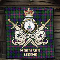 ScotsTee Shop Scottish Morrison Modern Clan Crest Tartan Quilt The Golden Sword of Courageous Legacy Quilt