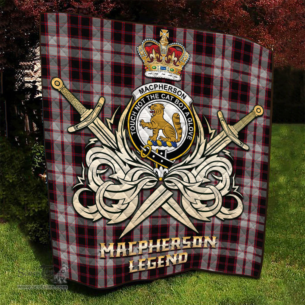 ScotsTee Shop Scottish MacPherson Clan Crest Tartan Quilt The Golden Sword of Courageous Legacy Quilt