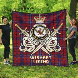 ScotsTee Shop Scottish Wishart Dress Clan Crest Tartan Quilt The Golden Sword of Courageous Legacy Quilt