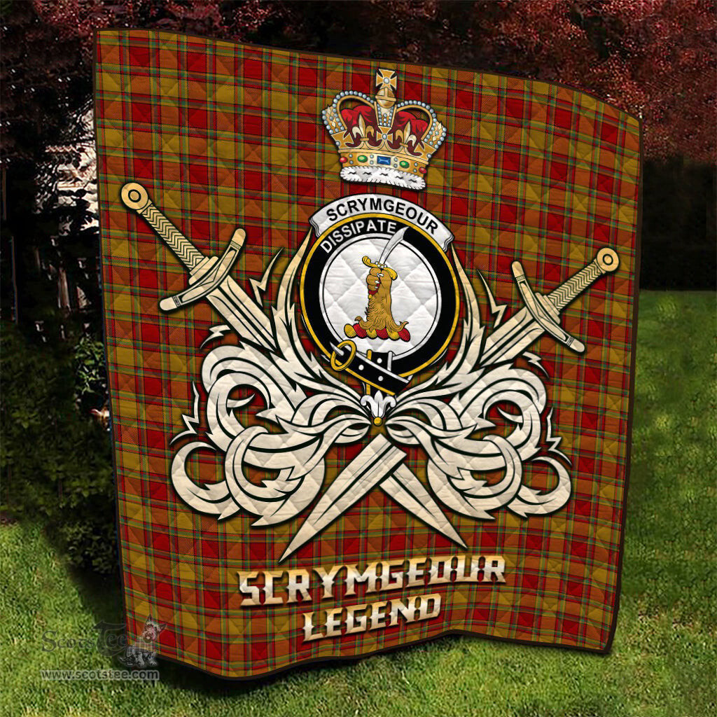 ScotsTee Shop Scottish Scrymgeour Clan Crest Tartan Quilt The Golden Sword of Courageous Legacy Quilt