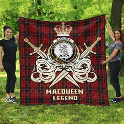 ScotsTee Shop Scottish MacQueen Clan Crest Tartan Quilt The Golden Sword of Courageous Legacy Quilt