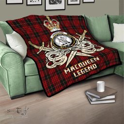 ScotsTee Shop Scottish MacQueen Clan Crest Tartan Quilt The Golden Sword of Courageous Legacy Quilt
