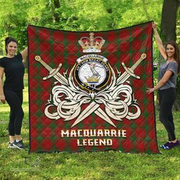 ScotsTee Shop Scottish MacQuarrie Clan Crest Tartan Quilt The Golden Sword of Courageous Legacy Quilt