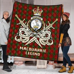 ScotsTee Shop Scottish MacQuarrie Clan Crest Tartan Quilt The Golden Sword of Courageous Legacy Quilt