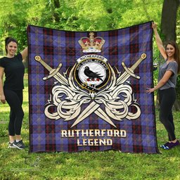ScotsTee Shop Scottish Rutherford Clan Crest Tartan Quilt The Golden Sword of Courageous Legacy Quilt