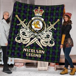 ScotsTee Shop Scottish Nicolson Green Hunting Clan Crest Tartan Quilt The Golden Sword of Courageous Legacy Quilt