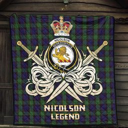 ScotsTee Shop Scottish Nicolson Green Hunting Clan Crest Tartan Quilt The Golden Sword of Courageous Legacy Quilt