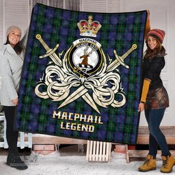 ScotsTee Shop Scottish MacPhail Hunting Clan Crest Tartan Quilt The Golden Sword of Courageous Legacy Quilt
