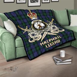 ScotsTee Shop Scottish MacPhail Hunting Clan Crest Tartan Quilt The Golden Sword of Courageous Legacy Quilt