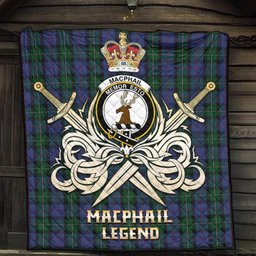 ScotsTee Shop Scottish MacPhail Hunting Clan Crest Tartan Quilt The Golden Sword of Courageous Legacy Quilt