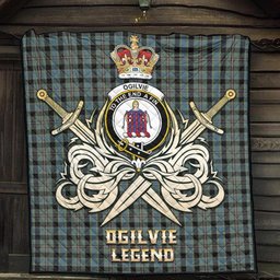 ScotsTee Shop Scottish Ogilvie (Ogilvy) Hunting Clan Crest Tartan Quilt The Golden Sword of Courageous Legacy Quilt