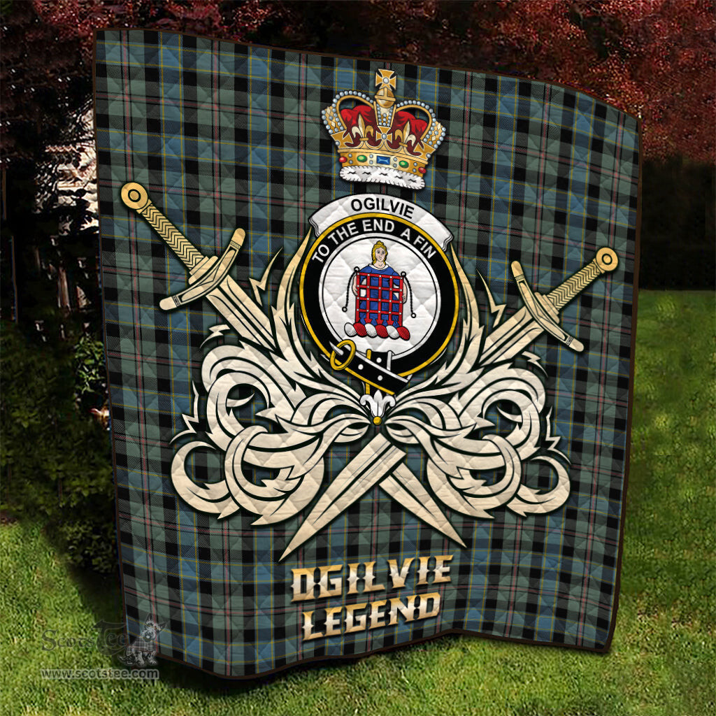 ScotsTee Shop Scottish Ogilvie (Ogilvy) Hunting Clan Crest Tartan Quilt The Golden Sword of Courageous Legacy Quilt