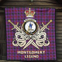 ScotsTee Shop Scottish Montgomery Modern Clan Crest Tartan Quilt The Golden Sword of Courageous Legacy Quilt