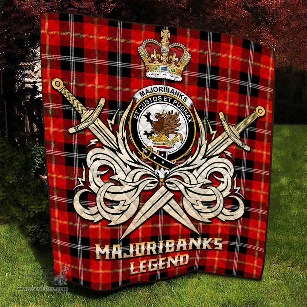 ScotsTee Shop Scottish Majoribanks Clan Crest Tartan Quilt The Golden Sword of Courageous Legacy Quilt