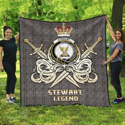 ScotsTee Shop Scottish Stewart Grey Clan Crest Tartan Quilt The Golden Sword of Courageous Legacy Quilt