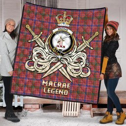 ScotsTee Shop Scottish MacRae Ancient Clan Crest Tartan Quilt The Golden Sword of Courageous Legacy Quilt