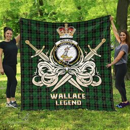 ScotsTee Shop Scottish Wallace Hunting Clan Crest Tartan Quilt The Golden Sword of Courageous Legacy Quilt