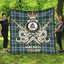 ScotsTee Shop Scottish MacNeil Dress Clan Crest Tartan Quilt The Golden Sword of Courageous Legacy Quilt