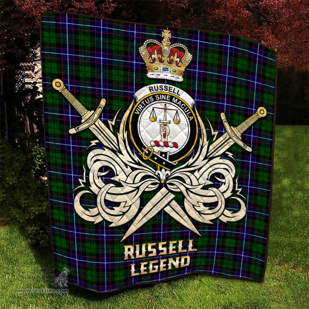 ScotsTee Shop Scottish Russell Modern Clan Crest Tartan Quilt The Golden Sword of Courageous Legacy Quilt