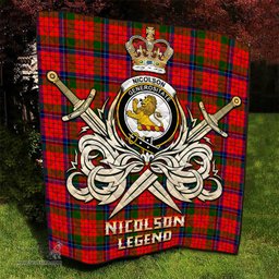 ScotsTee Shop Scottish Nicolson Modern Clan Crest Tartan Quilt The Golden Sword of Courageous Legacy Quilt