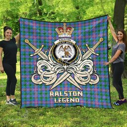 ScotsTee Shop Scottish Ralston Clan Crest Tartan Quilt The Golden Sword of Courageous Legacy Quilt