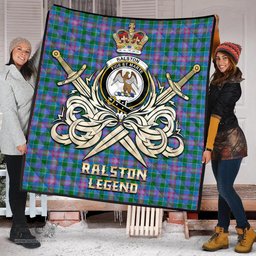 ScotsTee Shop Scottish Ralston Clan Crest Tartan Quilt The Golden Sword of Courageous Legacy Quilt