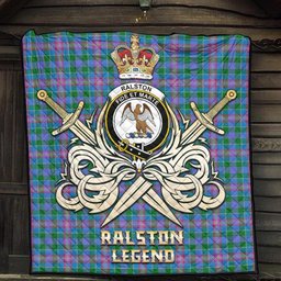 ScotsTee Shop Scottish Ralston Clan Crest Tartan Quilt The Golden Sword of Courageous Legacy Quilt