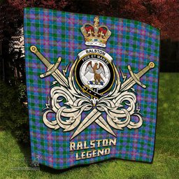 ScotsTee Shop Scottish Ralston Clan Crest Tartan Quilt The Golden Sword of Courageous Legacy Quilt