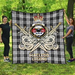 ScotsTee Shop Scottish MacLeod Black and White Clan Crest Tartan Quilt The Golden Sword of Courageous Legacy Quilt