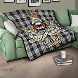 ScotsTee Shop Scottish MacLeod Black and White Clan Crest Tartan Quilt The Golden Sword of Courageous Legacy Quilt