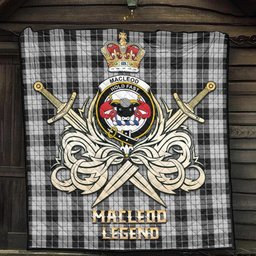 ScotsTee Shop Scottish MacLeod Black and White Clan Crest Tartan Quilt The Golden Sword of Courageous Legacy Quilt