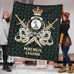 ScotsTee Shop Scottish MacNeil of Colonsay Clan Crest Tartan Quilt The Golden Sword of Courageous Legacy Quilt