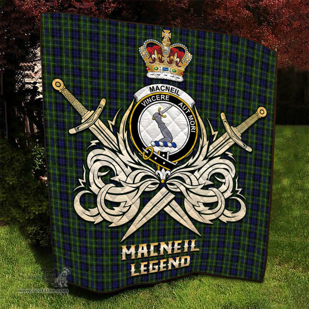 ScotsTee Shop Scottish MacNeil of Colonsay Clan Crest Tartan Quilt The Golden Sword of Courageous Legacy Quilt