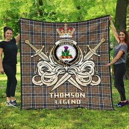 ScotsTee Shop Scottish Thomson Camel Clan Crest Tartan Quilt The Golden Sword of Courageous Legacy Quilt
